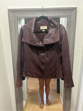 MICHAEL Michael Kors Women's Leather Moto Jacket - Deep Burgundy